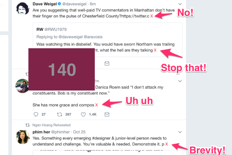 A screenshot of long tweets saying "NO!" and "Don't do that!"